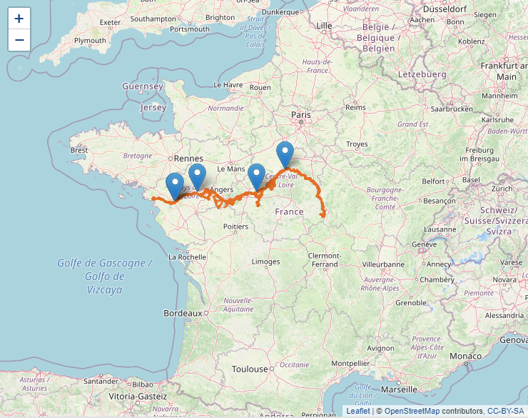 Map trail bycicle in France